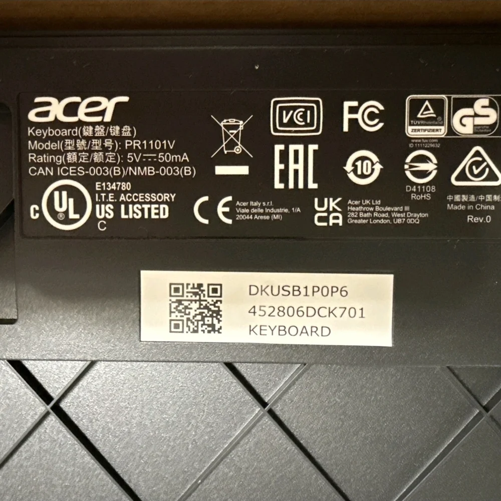 Acer USB Wired Querty Keyboard Black Slim Model #DKUSB1B06S New In Box